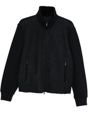 Giorgio Armani High-Neck Bluson Jacket With Shearling Details - Black