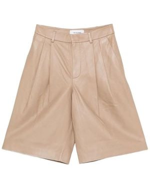 Yves Salomon Pleated Leather Bermudas - Natural