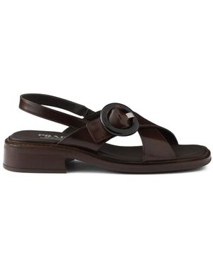 Prada Brushed Leather Sandals With A Burnt Color Buckle in