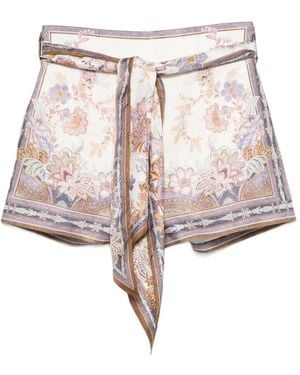 Zimmermann Short Court Luna Ceinturé À Fleurs - Multicolour