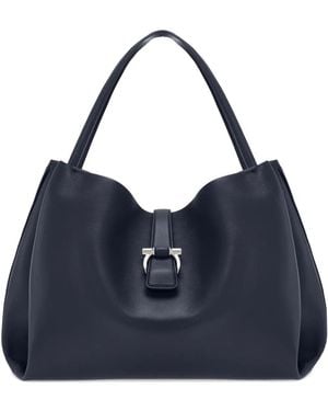 Ferragamo Large Leather Softened Tote Bags - Blue