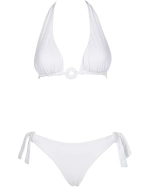 Fisico Ruffled Triangle Bikini With Ring - White