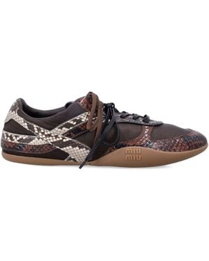 Miu Miu Gymnasium Technical Fabric And Python-Print Ayers Leather Snea - Brown