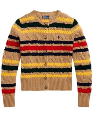 Polo Ralph Lauren Cable-knit Striped-pattern Cardigan - Orange
