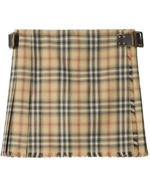 Burberry Sand Check Wool Mini Kilt - Metallic