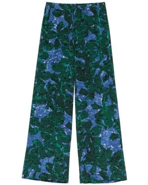 Dries Van Noten Puvis Floral Print Silk Trousers - Blue