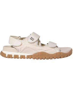 Miu Miu Tyre Technical Fabric And Suede Sandals - White