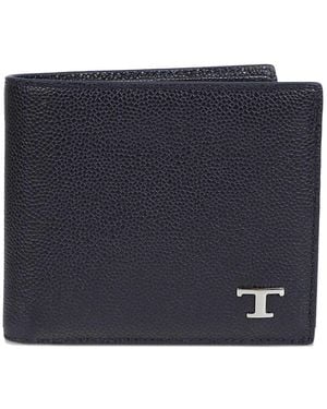Tod's Bi-fold Leather Wallet With Metal T Timeless Logo - Blue