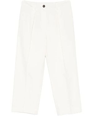 Brunello Cucinelli Cotton Blend Pleated Cropped Trousers - White