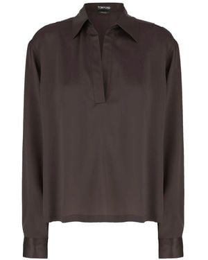 Tom Ford Silk Satin Polo - Brown