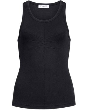 Alaïa Cotton Tank Top With Pleats - Black