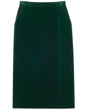 Saint Laurent Cotton Velvet Crossover Midi Skirt - Green