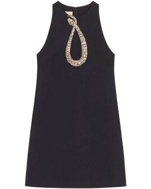 Valentino Garavani Rhinestone Snake Embroidery Crepe Couture Short Dre - Black