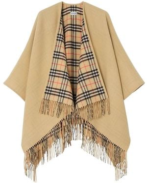 Burberry Reversible Check Wool Cape - Natural