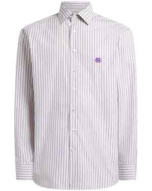 Etro Shirt Logo Rome With Striped Print - White