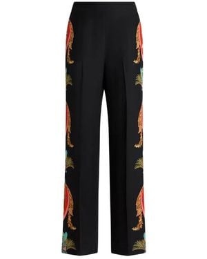 Etro Palazzo Trousers In Silk With Paisley Foliage Print - Black