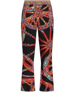 Dolce & Gabbana Silk Pants With Cart Print - Red