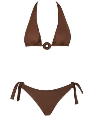 Fisico Ruffled Triangle Bikini With Ring - Brown