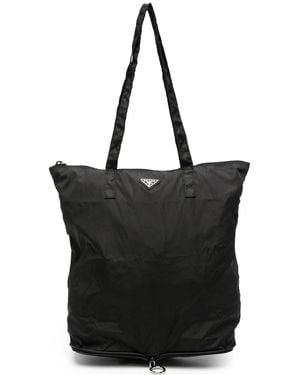 Prada Nylon Tote Bag With Saffiano Leather Case - Black