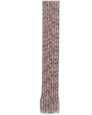 Missoni Zig-Zag Lurex Knit Scarf With Fringe - Grey