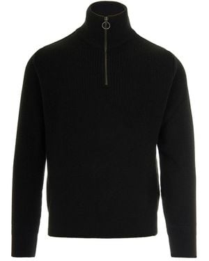 Paul & Shark Ribbed Half Zip Wool Blend Jumper - Black