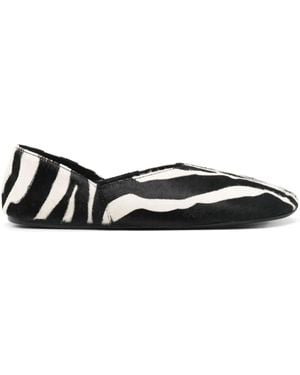 KHAITE Jane Zebra Print Haircalf Flat Slippers - Black