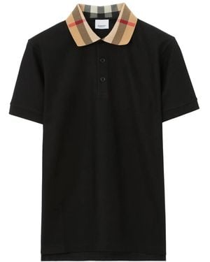 Burberry Check Collar Cotton Cody Polo Shirt - Black