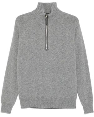 Tom Ford Cashmere Lambswool Half Zip Jumper - Grey