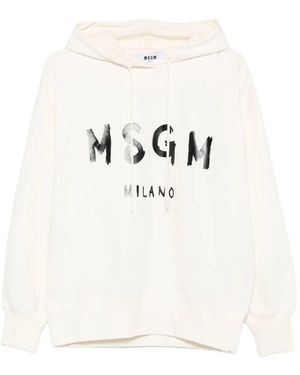 MSGM Cotton Hoodie With Logo Print - White