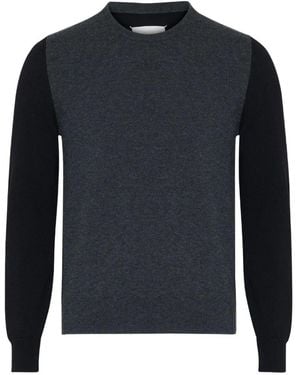 Maison Margiela Two-tone Wool Pullover With Elbow Patches - Blue