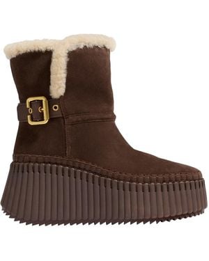 Chloé Nama Suede Ankle Boots With Shearling Lining - Brown