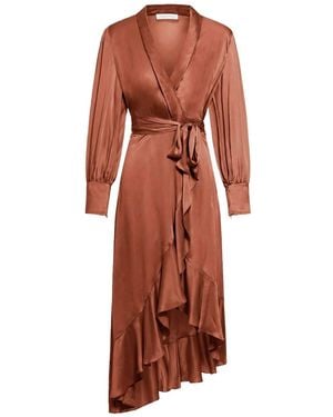 Zimmermann Silk Wrap Midi Dress - Brown