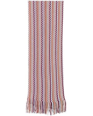 Missoni Zigzag Knit Scarf With Fringe - Red