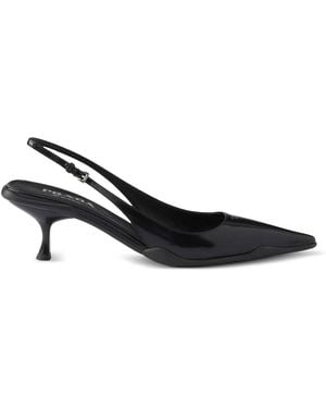 Prada Brushed Leather Slingback Pumps - Black