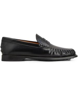 Tod's Ruffled Penny Loafers With Rubber Sole - Black
