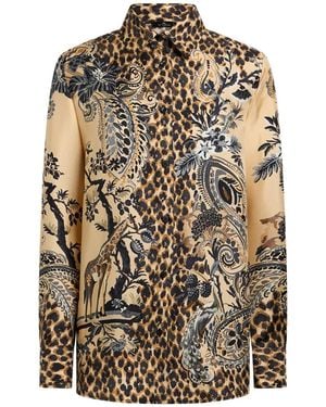 Etro Silk Shirt With Placed Leopard Print - Multicolor