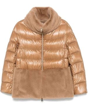 Herno Ultralight Nylon Cape And Lady Alternative Fur - Brown