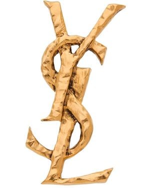 Saint Laurent Hammered Metal Cassandre Single Earring Accessories - Metallic