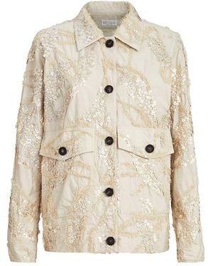 Brunello Cucinelli Dazzling Seabed Embroidery Outerwear Jacket - Natural