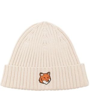 Maison Kitsuné Fox Head Cotton Beanie - Natural