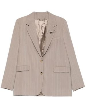 Golden Goose Pinstripe Oversized Wool Blend Blazer With Broche - Natural