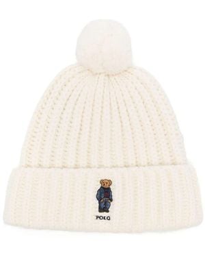Polo Ralph Lauren Polo Bear Ribbed Pom-Pom Beanie - Natural