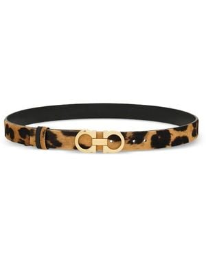 Ferragamo Animal-Print Pony Hair Gancini Belt - White