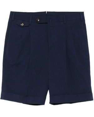 Pantaloni Torino Pleated Seersucker Cotton Shorts - Blue