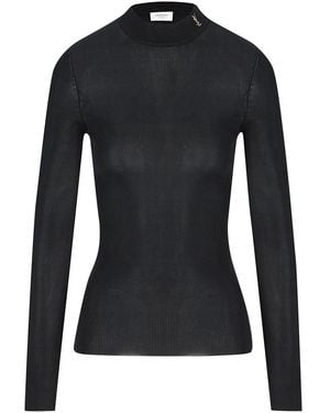 Saint Laurent Ribbed Silk Pullover - Black