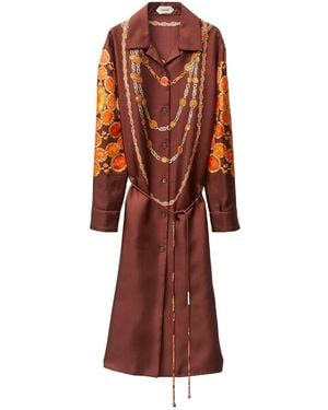 Versace Printed Silk Twill Mini Shirt Dress - Red