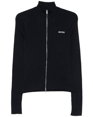 Miu Miu Ribbed Zip Cardigan - Black