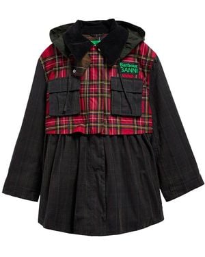 Barbour X Ganni: Waxed Jacket With Peplus And Tartan Details - Black