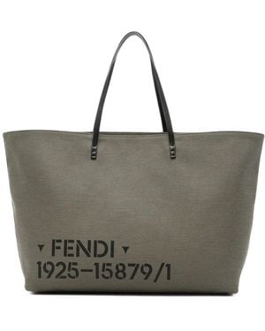 Fendi Large Canvas Roll Bag With Stencil Print - Grey