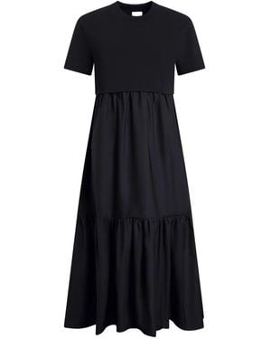 Patou Poplin Volume Midi Dress Crew Neck - Black